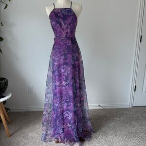 Beautiful maxi with slit floral wedding guest dress